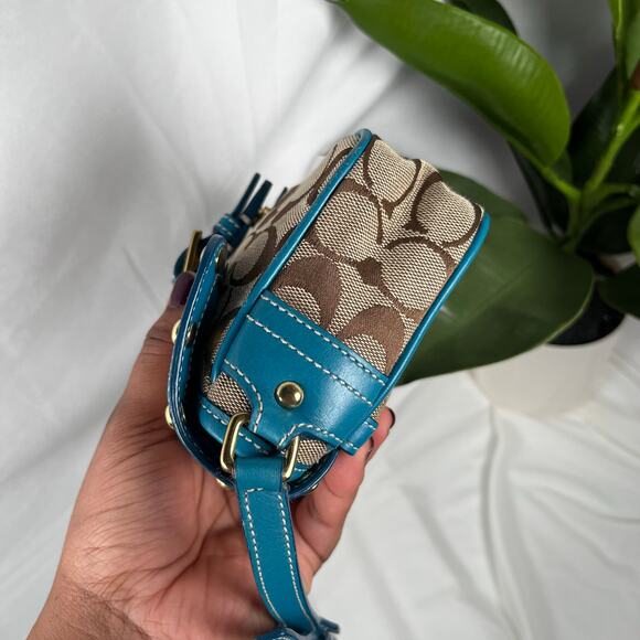 SOLD COACH Vintage Blue Studdd Crossbody Monogram Purse Gold Hardware - Picture 7 of 9